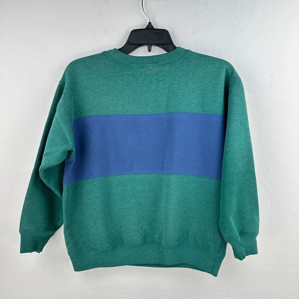 Vintage N Kids Sweatshirt L Green‎ Under Sea Exploration Colorblock Long Sleeve
